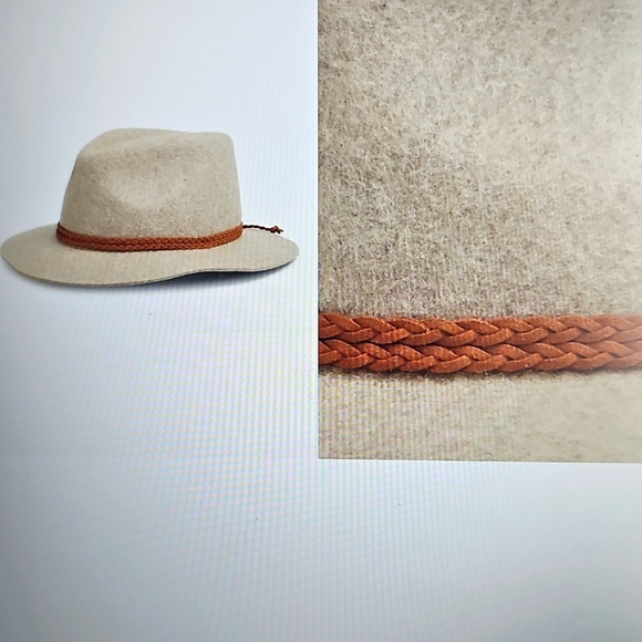 NWT Treasure & Bond Double -Braid Wool Felt Fedora Adjustable Hat Beige One Size - Picture 1 of 14